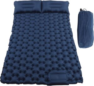 Acampamento Duplo Almofada para Dormir, Auto Insuflável Insuflável Colchão de Acampamento Roll Camping, Esteira de Acampamento para 2 Pessoas com Almofada Bomba de Pé Embutida (Azul) 